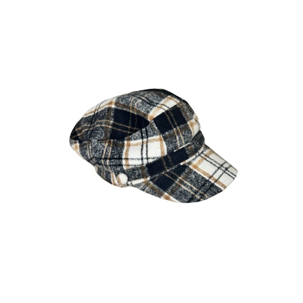 Y2K MixIt Plaid Flannel Newsboy Cap in Black, White & Tan